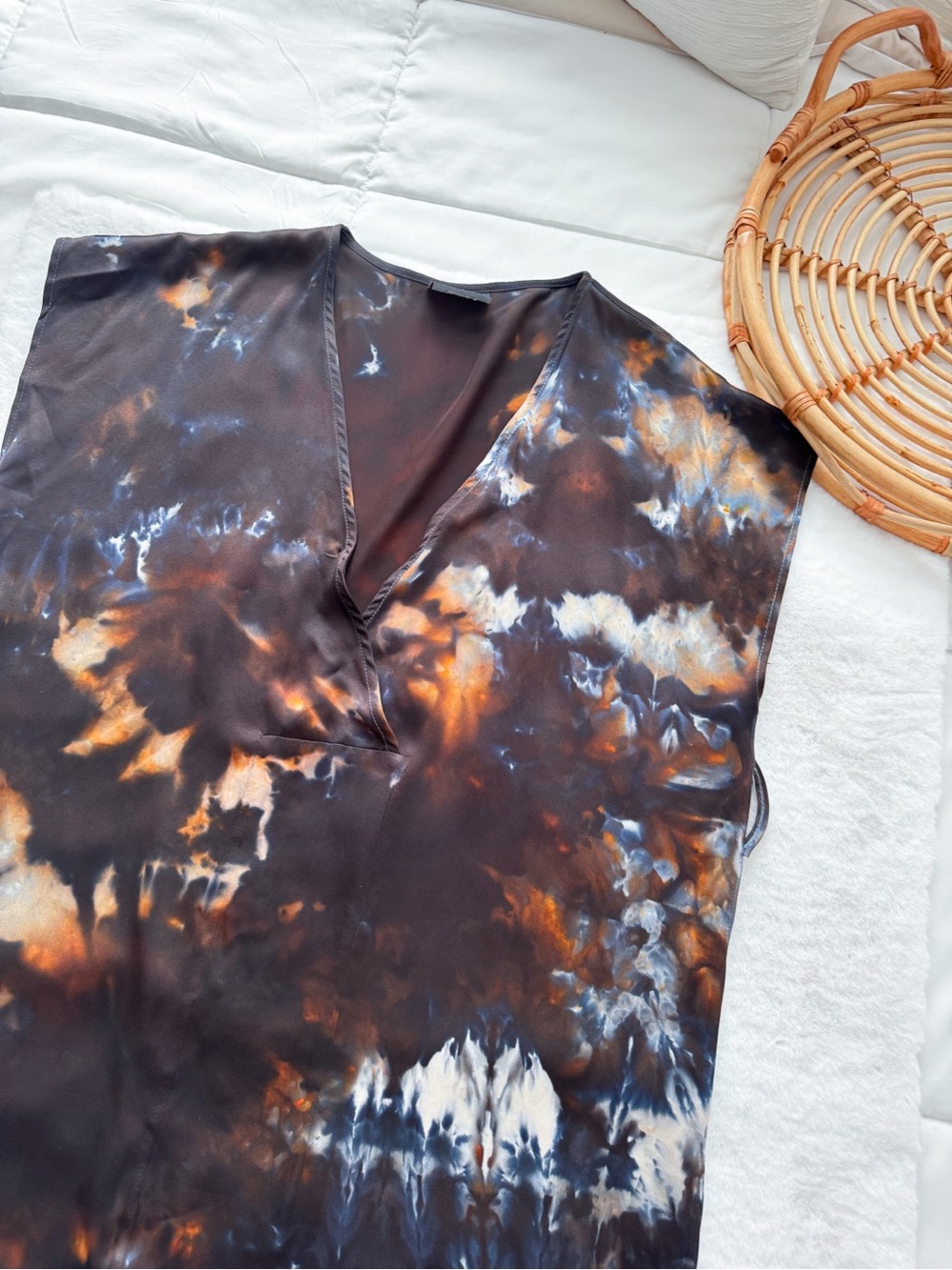 Riverside Tool & Dye Luca Silk Charmeuse Kaftan Midi Dress Black Tie Dye - Picture 14 of 16